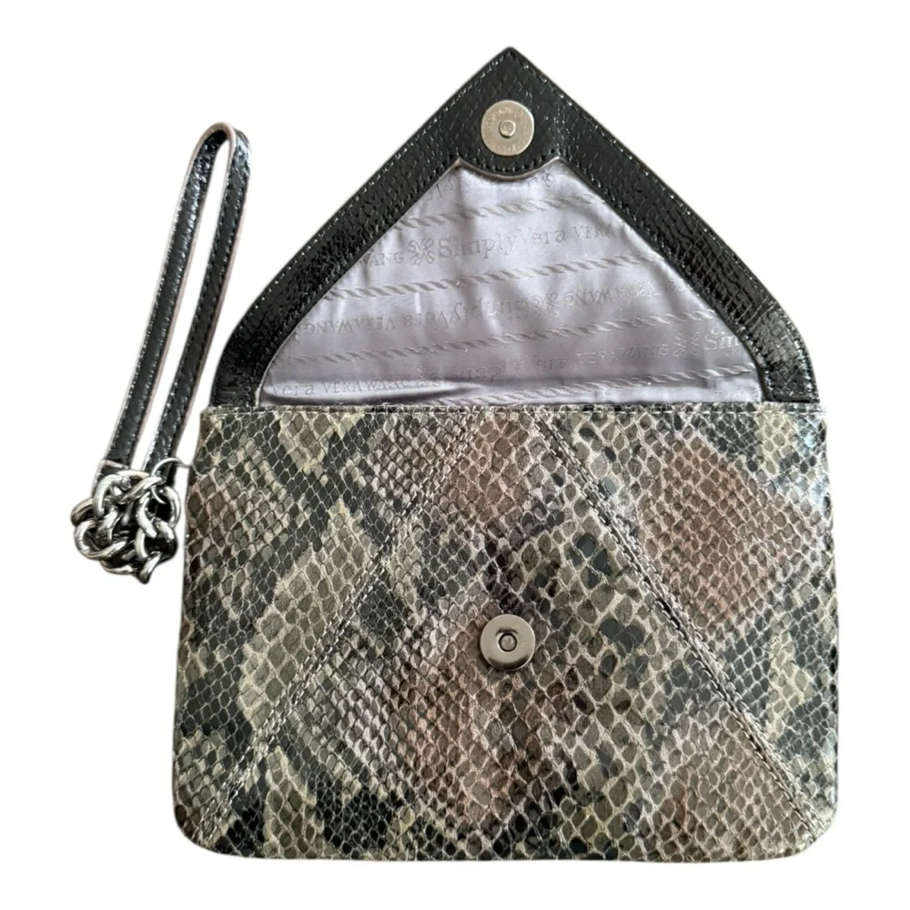 Elegant Snakeskin Wristlet Clutch Purse Vegan Leather Black …